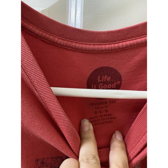 Life is Good Shirt Mens Large Red Short Sleeve Crusher American Flag Casual - Picture 3 of 9